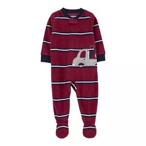 Carter's Tow Truck Toddler Boys Striped Fleece Footed Pajamas